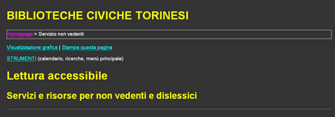 La versione ad alta visibità di una pagina del nuovo sito